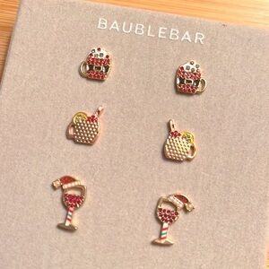 Brand New BaubleBar Set of 3 Pairs of Christmas Cocktail Party Post Earrings